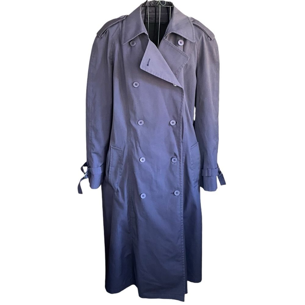 London Fog Vintage Women Double Breasted Belted Purple Trench Rain Coat Size 16P - Picture 3 of 13